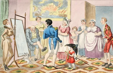 Mr. B wird zum Leutnant befördert und zieht zum ersten Mal seine Uniform an, aus Der Fortschritt eines Seekadetten, veröffentlicht 1835
